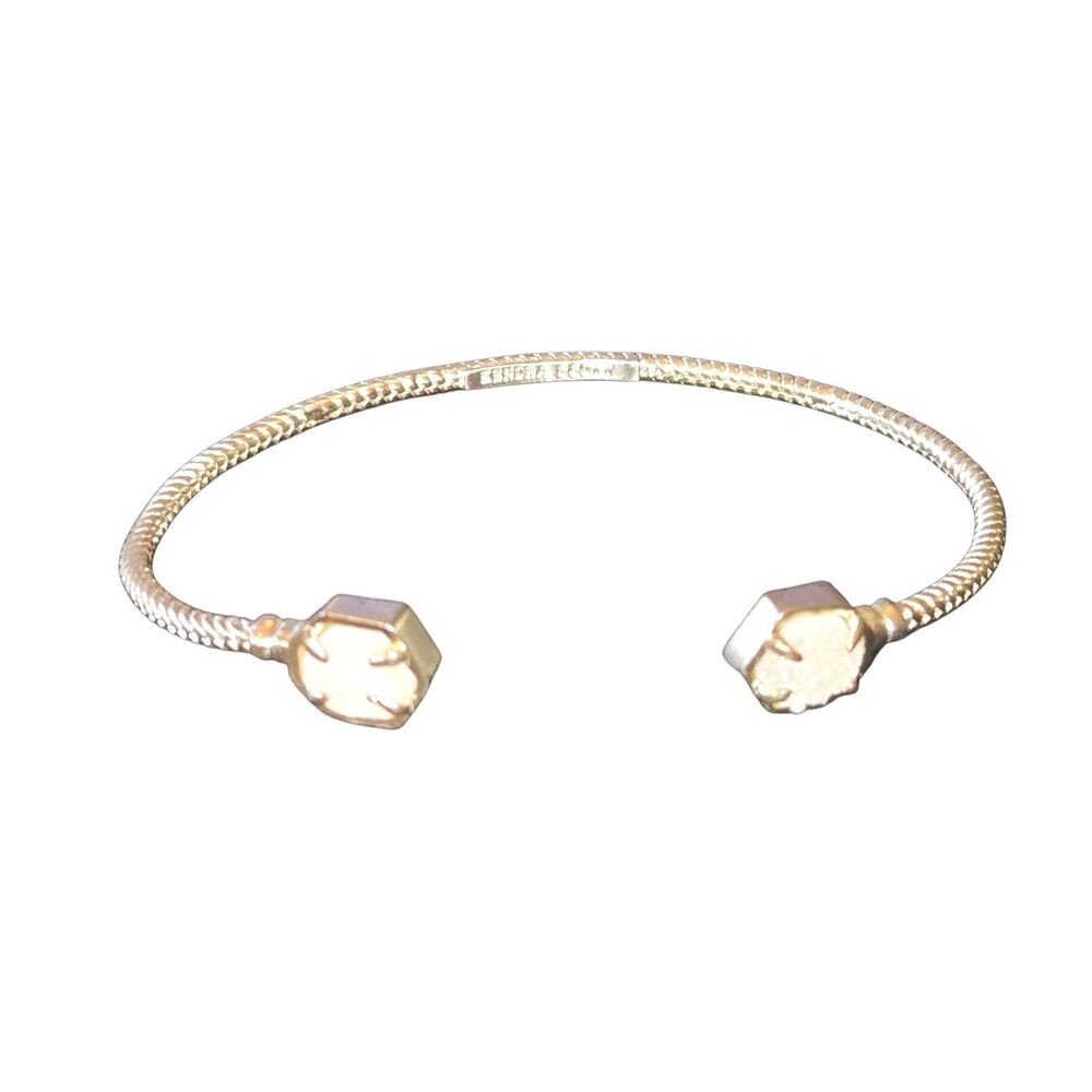 Kendra Scott Gold Plated Brass & White Quartz Drusy‎ Adjustable Cuff Bracelet
